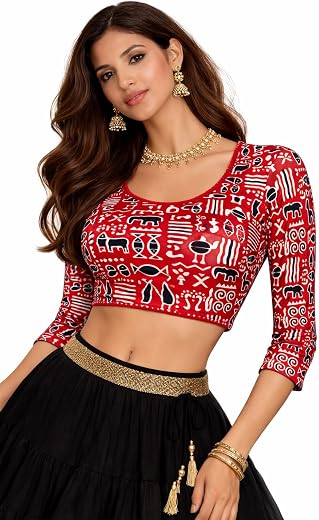 Fressia Fabrics Women's Cotton Readymade Saree Blouse Stretchable Crop Top Choli Bustier Top
