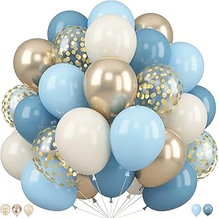 Dusty Blue and Gold Balloons 50 Pcs 12 Inch | Light Blue Champagne Gold Balloons for Baby Boy Shower Bridal Engagement Birthday Wedding Bachelorette Party Decorations