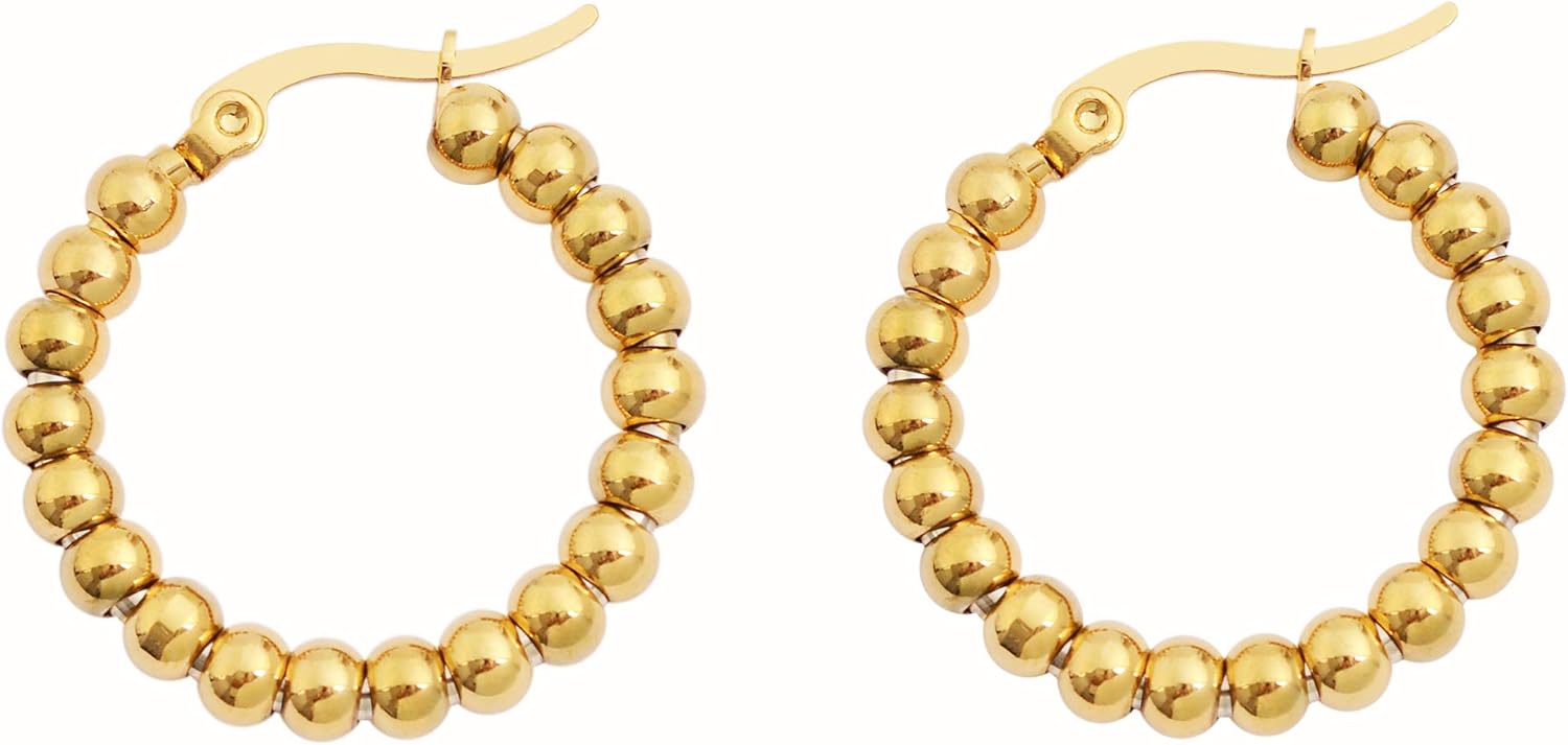 Edforce Stainless Steel Beads Hoop Earrings (27mm) - Image 3