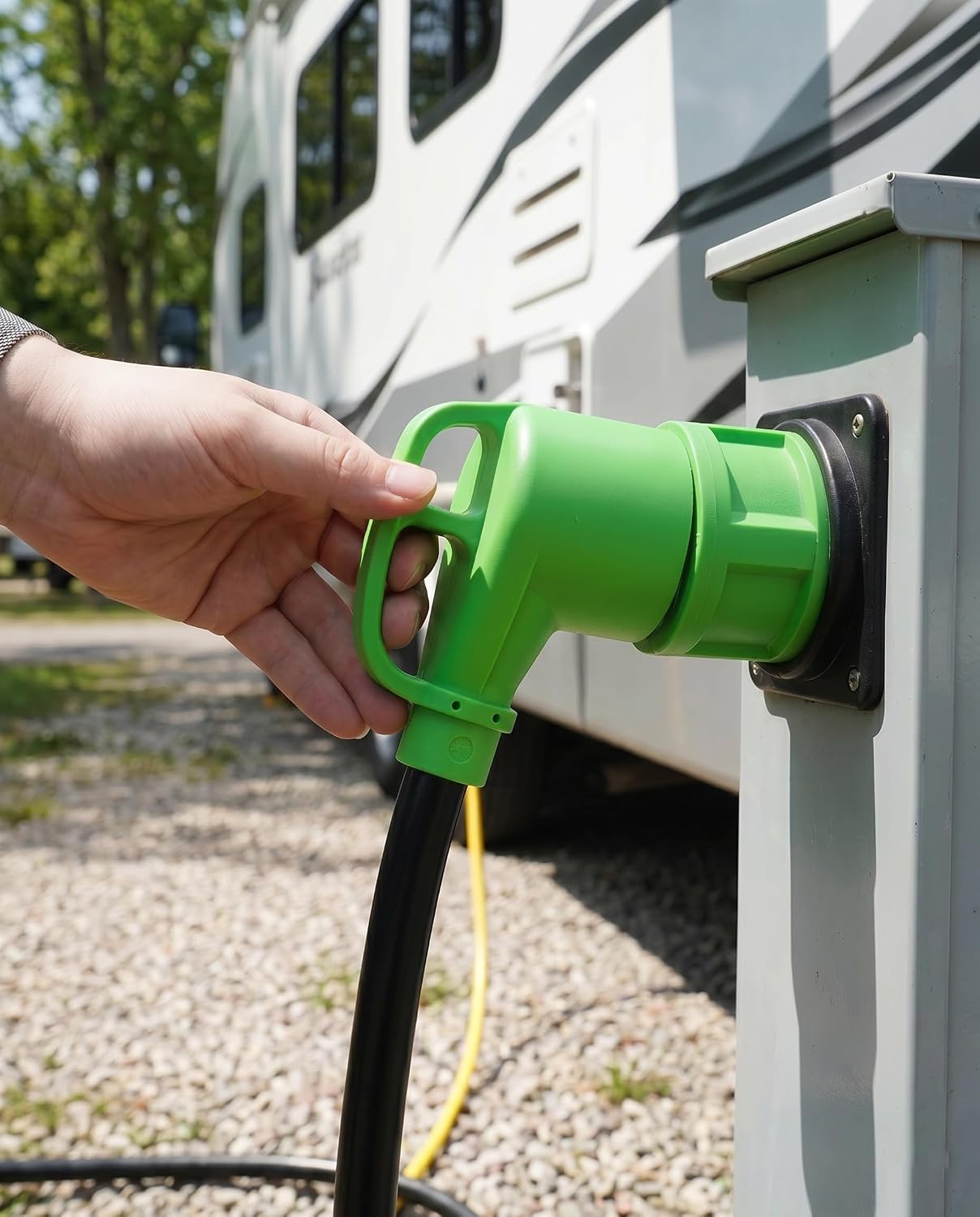 2 Pack 30 Amp to 110 Volt RV Adapter Cord 12 Inch, NEMA 5-15P to TT-30R Heavy Duty RV Power Adapter, Reliable 30A Male to 15A Female Camper Travel Trailer Electrical Converter - Green