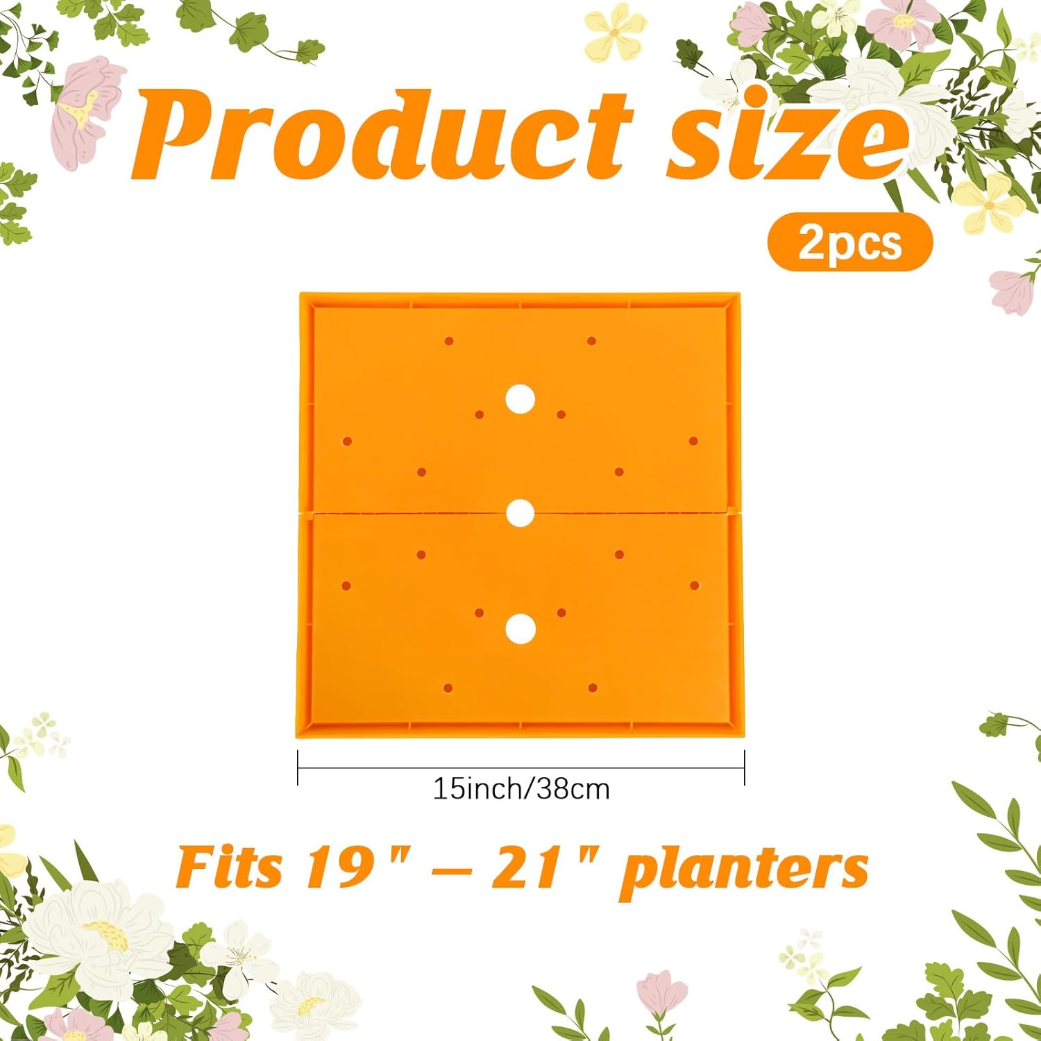 2Pcs 15" Square Planter Insert, Durable Plastic Plant Pot Insert with Drainage Holes, Soil Reducing Planter Lifter for Root Health & Indoor Outdoor Containers (Fits 19"-21" Pot)