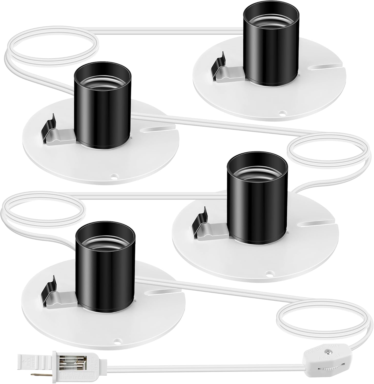 Meonum 4 IN 1 Blow Mold Light Kit Replacement for MB48, E26 E27 Medium Base Single Light Cord Kit w/Switch, for Blow Mold Plastics Indoor Outdoor Halloween Christmas Village House Decor (White)