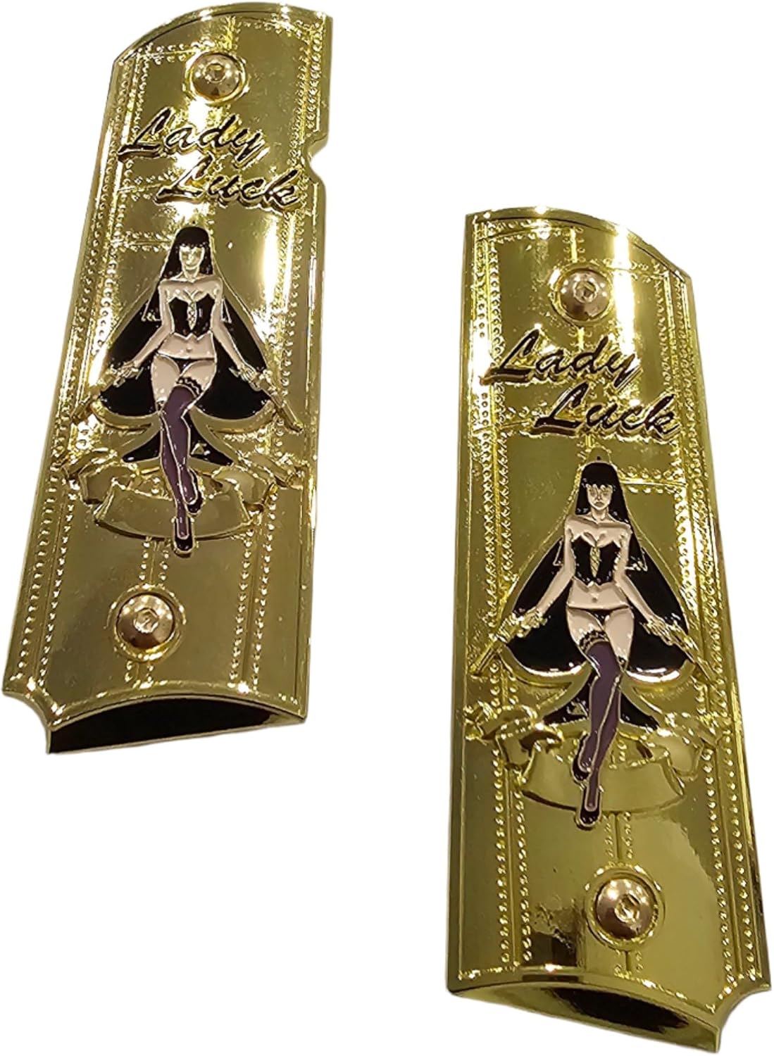 1911 Pistol Grips, Full Size Gold Plated, Compatible with Kimber, Colt, Rock Island, Springfield, Taurus, Ambidextrous Safety Cut