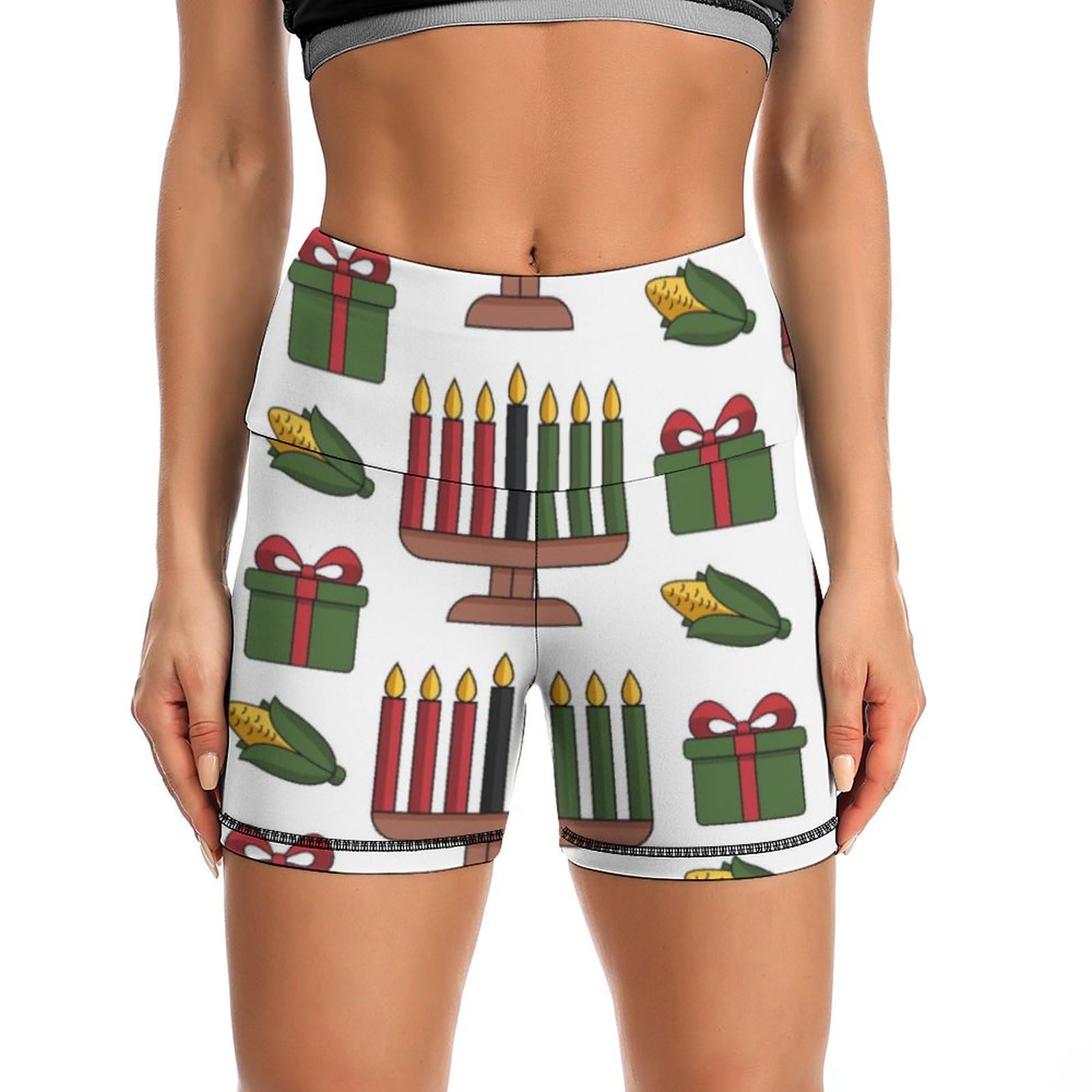 JYYAU Happy Kwanzaa African American Heritage Festival High Waist Yoga Shorts for Women Athletic Shorts Leggings Running Pants Black