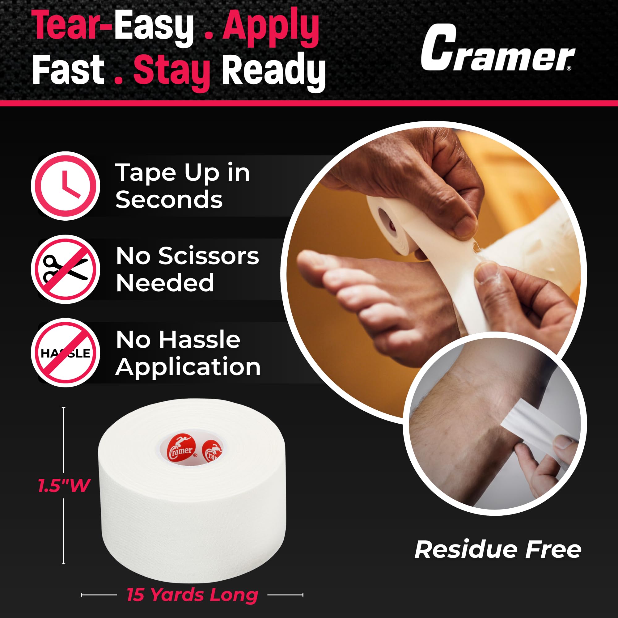 Cramer 950 Premium White Athletic Tape for Ankle, Wrist, and Injury Taping, Helps Protect and Prevent Injuries, Promotes Faster Healing, Athletic Training Supplies, Bulk Case of AT Tape, White