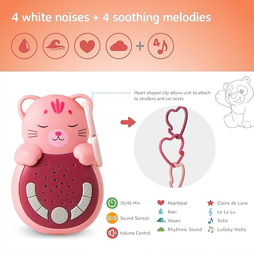 Miniatura 5 de Cloud b Máquina de sonido reconfortante de viaje con luz calmante 4 ruidos blancos y 4 canciones de cuna Sensor inteligente reactivador Sweet