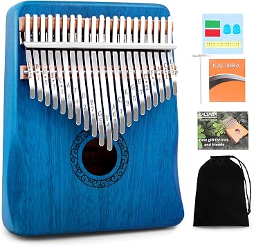 YUNDIE Kalimba Thumb Piano, Portable 17 Keys Mbira Finger Piano with Tune Hammer and Study Instruction,Musical Instruments Birthday Gift for Kid Adult Beginners Professional Blue, 21 keys