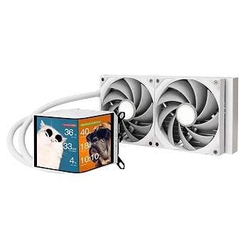 TRYX Panorama 280 White 280mm AIO 6.5 AMOLED L-Shaped Screen 3D Anamorphic Effect Display Customizable AIO Cooler 280mm 8th Gen Asetek Pump 300w TDP ROTA PRO 140mm Fan LGA 1700/1200/115X AM5/AM4