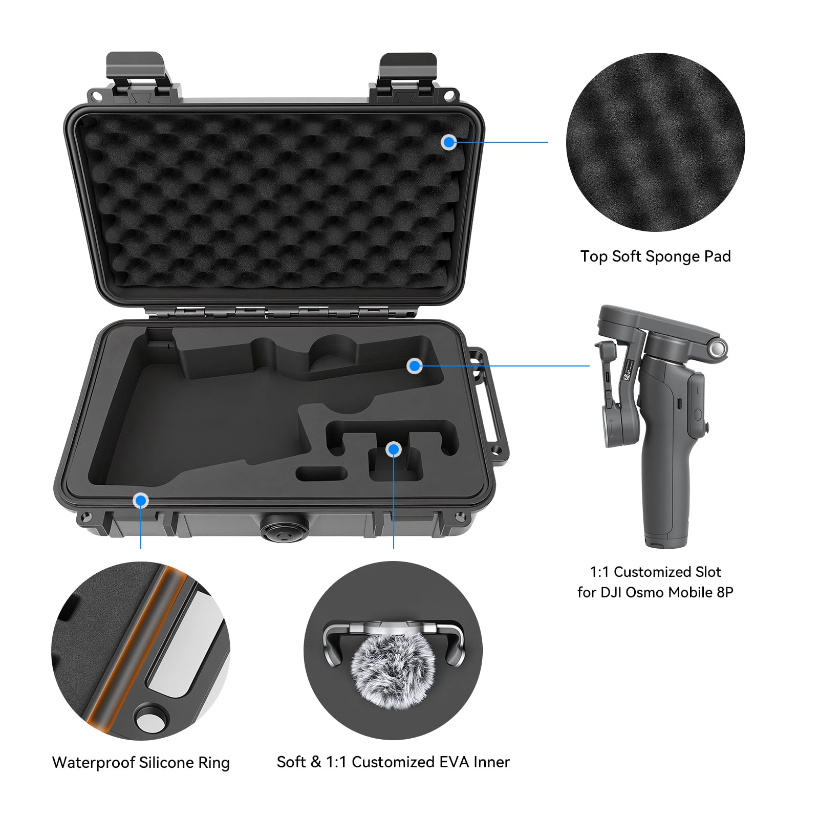 FPVtosky Twarde etui do DJI Osmo Mobile 8P, wodoodporne przenośne etui EVA do Osmo Mobile 8P stabilizator gimbala, zaawansowane połączenie śledzenia, do podróży, biwakowania, fotografii na świeżym