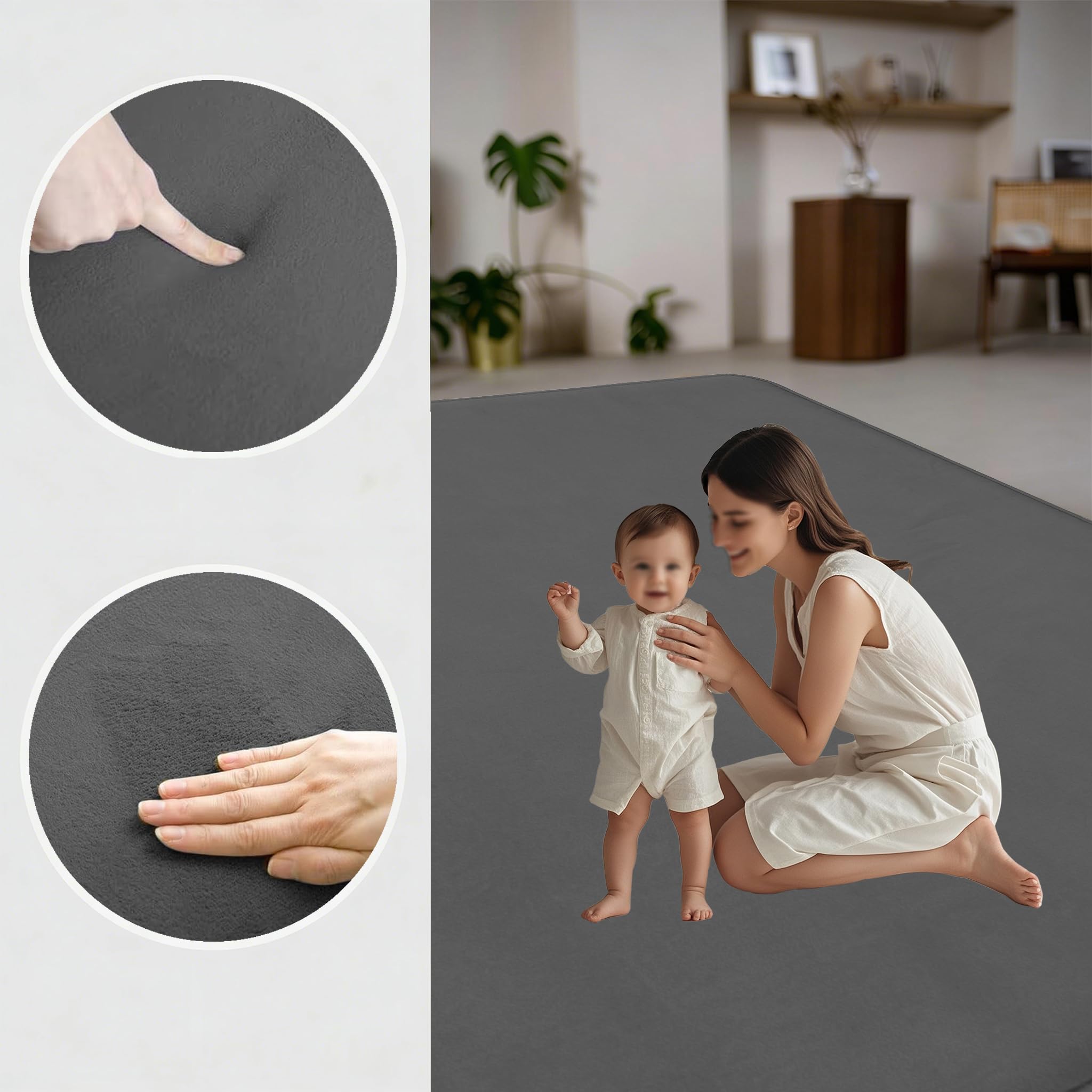 Baby Spielmatte, 3cm Dickes Extra groß Memory-Schaumstoff Matte für Bauchlage, Rutschfester Kinderteppich, Krabbelmatte, Tatami-Yogamatte, krabbeldecke für Baby 100 x 120 cm Dunkelgrau