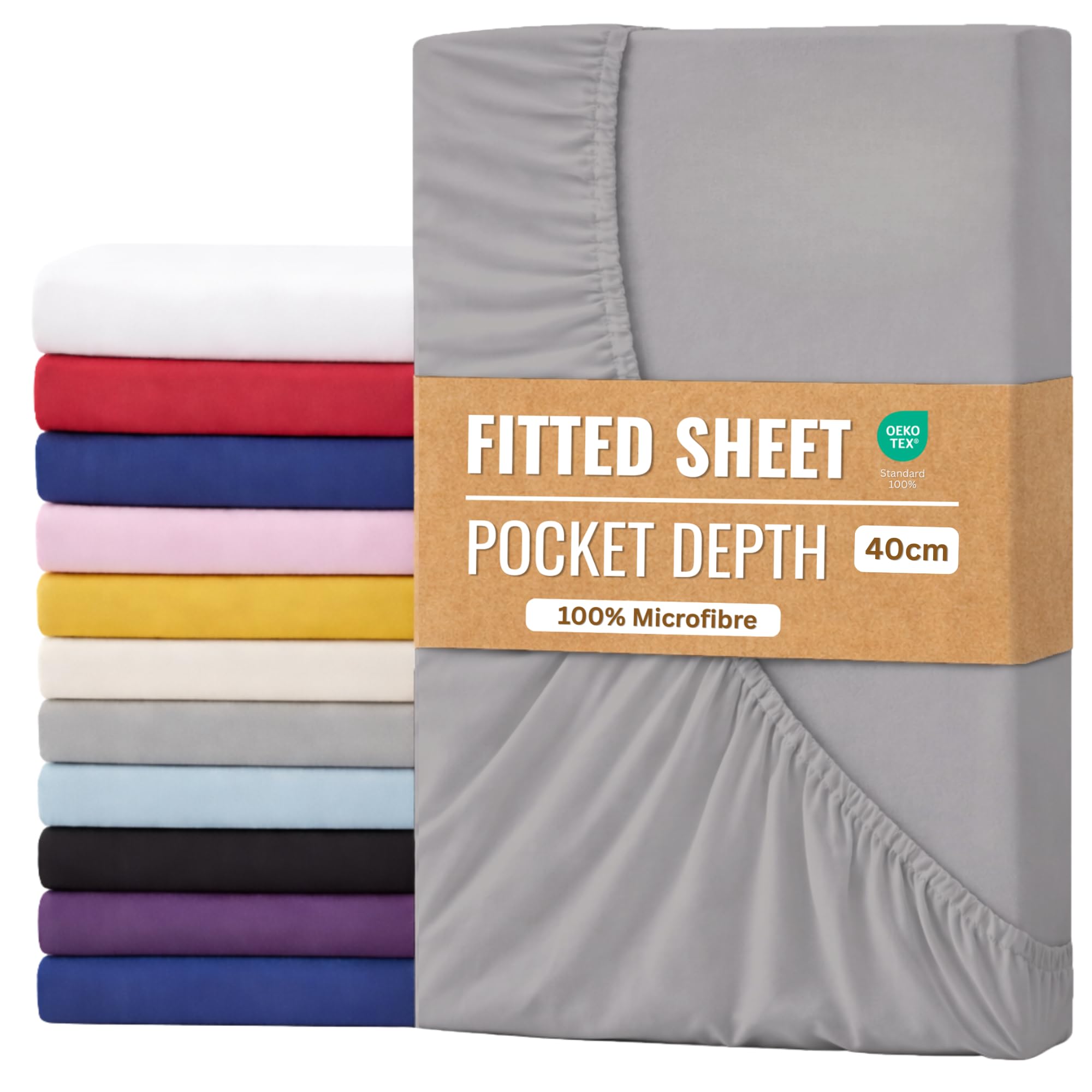 Fitted Sheet 40cm with Extra Deep Pockets - OEKO-TEX Certified Bed Sheet Single Size 90X190CM | Hotel Quality & Wrinkle Resistant | Brushed Microfibre Fitted Sheets (Charcoal)