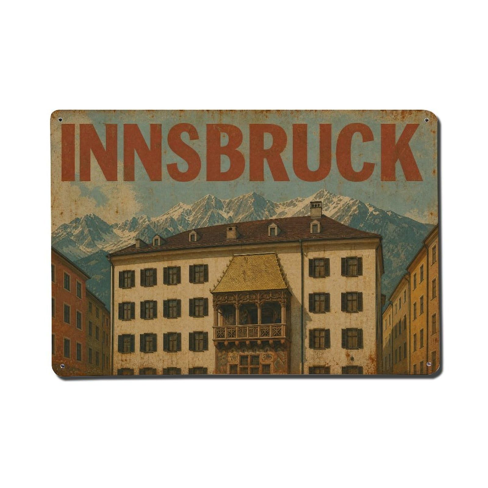 Vintage Travel Innsbruck Historic Landmark Austria Metal Tin Sign