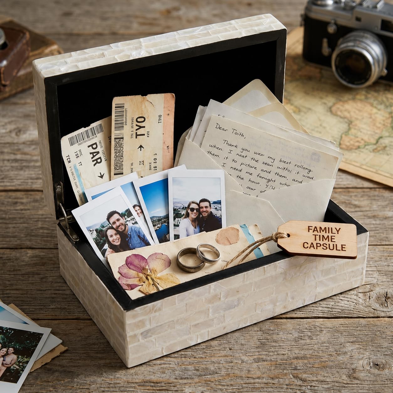 PEMAR Cajas de joyería con incrustaciones de nácar con tapas, cofre del tesoro rectangular, caja de almacenamiento decorativa de madera para bolsas de té, café, suministros de oficina, joyas,