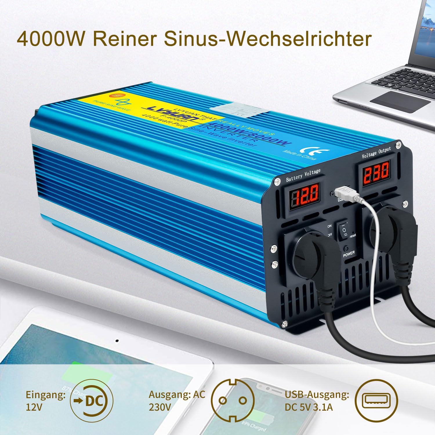 Inverter Auto 4000W Gearwell - Convertitore 12V/24V A 220V Con USB E Tipo C - Foto 4