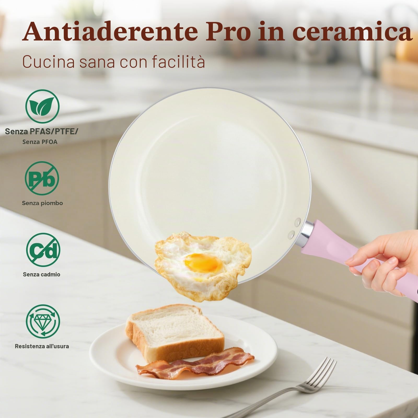 M MELENTA Set di pentole e padelle antiaderenti, 11 pezzi in ceramica rosa | Set da cucina antiaderente, pentole a induzione, set di pentole antiaderenti per principianti, senza PTFE, PFOA e PFAS