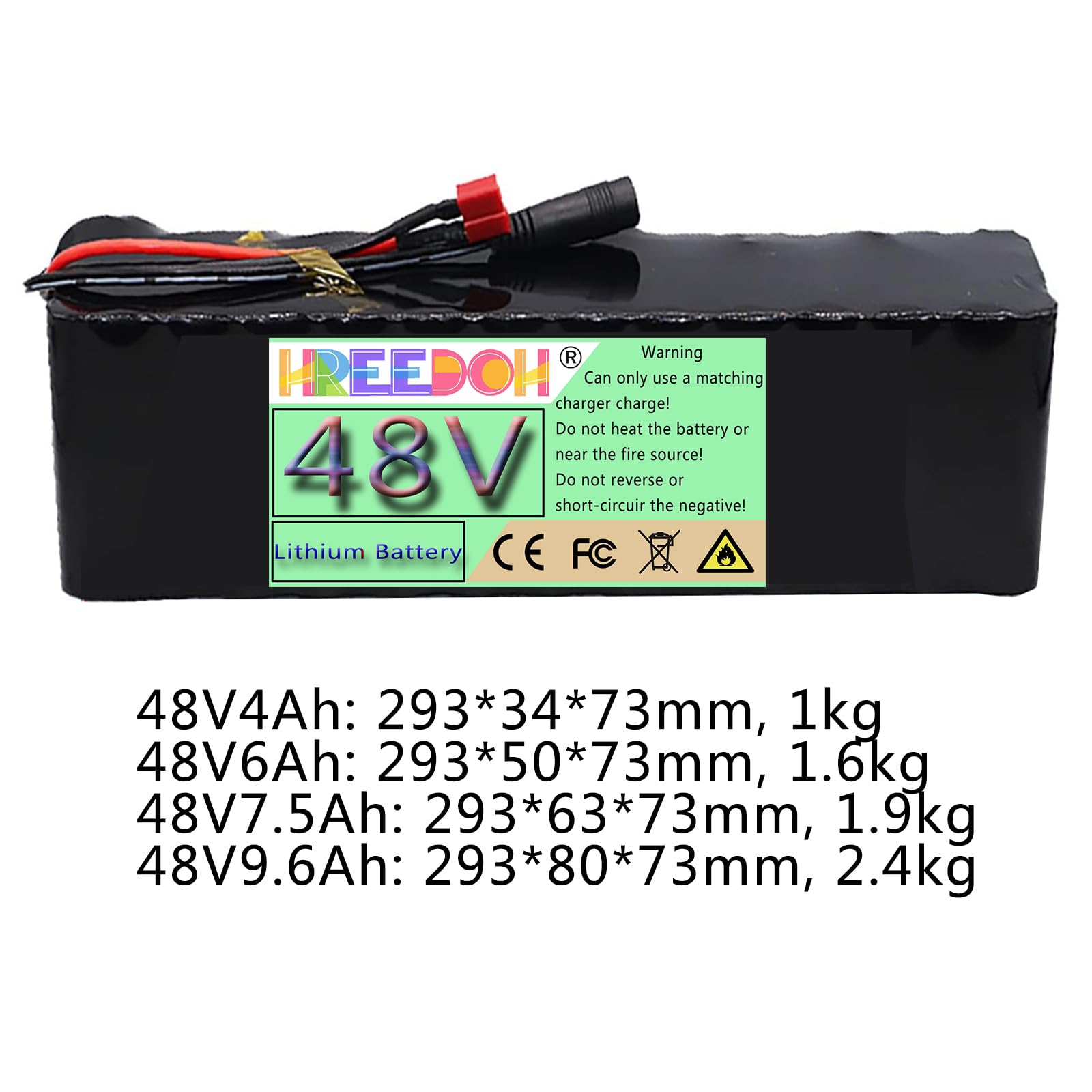 Batería de Iones de Litio de 48 voltios, 48 ​​V, 4 Ah, 6 Ah, 7,5 Ah, 9,6 Ah, para Motores de 200 W, 290 W, 360 W y 460 W con Cargador.