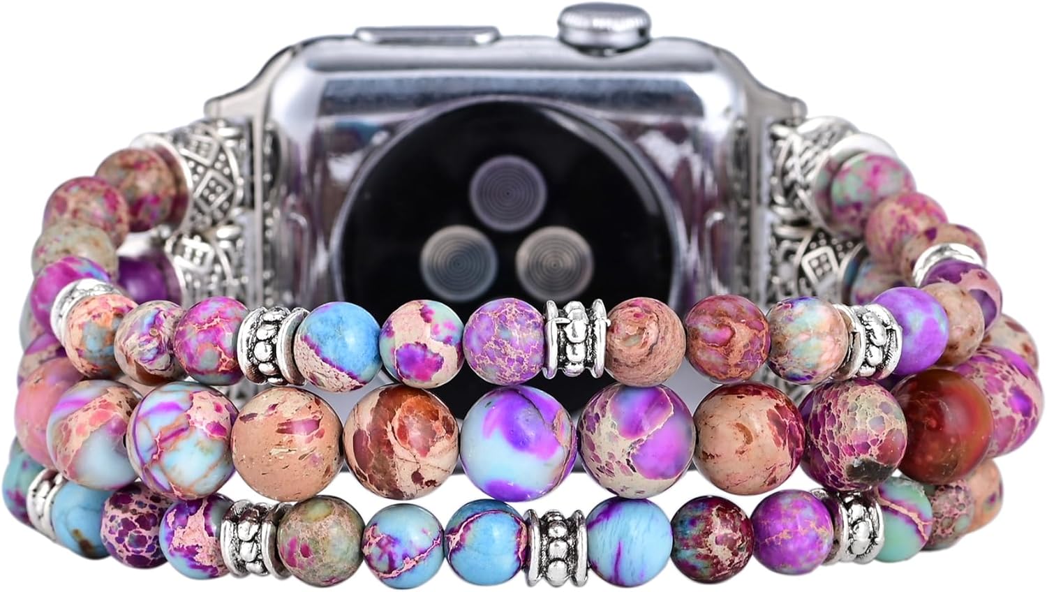 Boho Jasper Handmade Watch Band: Compatible with Apple Watch 38mm/40mm/41mm/42mm/44mm/45mm/49mm, Beaded Design, 7.5 Inch Band, Multi-colored, Premium Quality