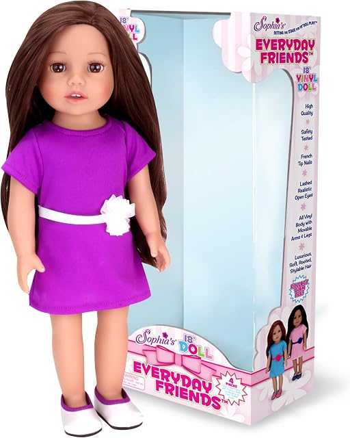 Sophia's Everyday Girl Collection Posable 18'' All Vinyl Doll "Miley" with Brunette Hair, Brown Eyes and Light Skin Tone