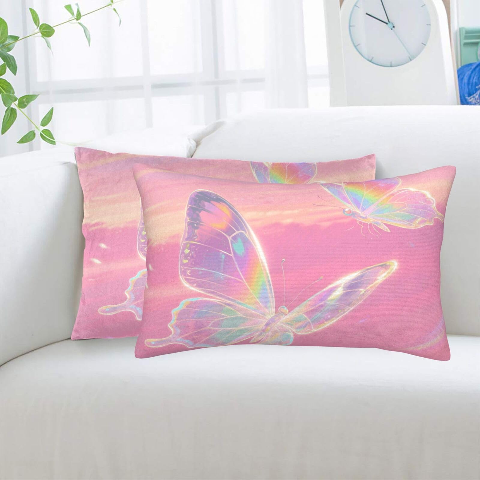2 Pack Standard Pillowcases Sets, Ultra Soft Comfort Microfiber Plush Pillow Cases Transparent Butterfly Decorative Throw Pillow Cover with Hidden Zipper for Bedroom, Sofa, Couch,16"X24"
