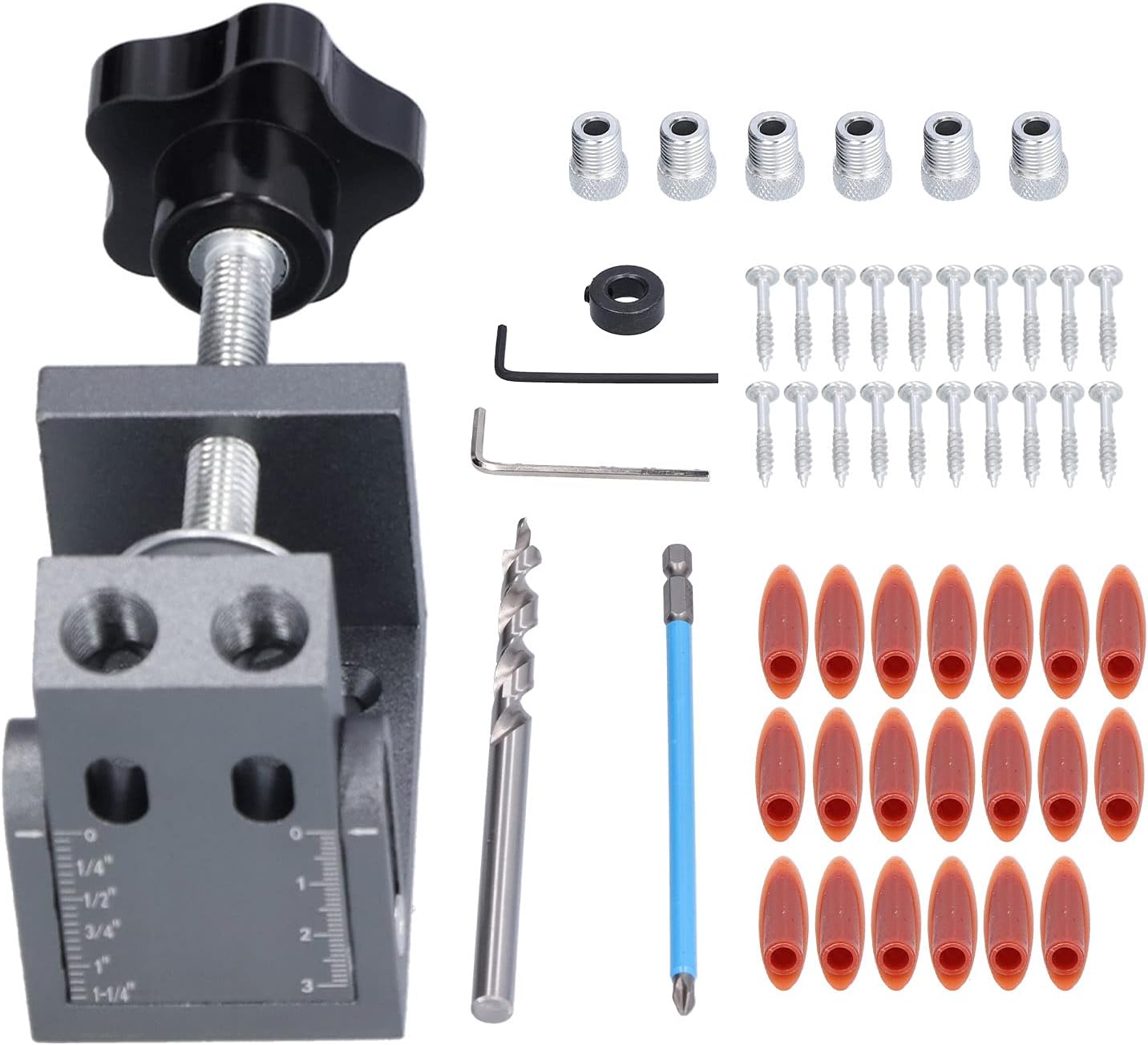 52Pcs Pocket Hole Jig Set,Woodworking Oblique Pocket Hole Jig System with 15 Degree Joint Woodwork Guides Joint Carpentry Locator for Woodworking Angle Drilling Holes