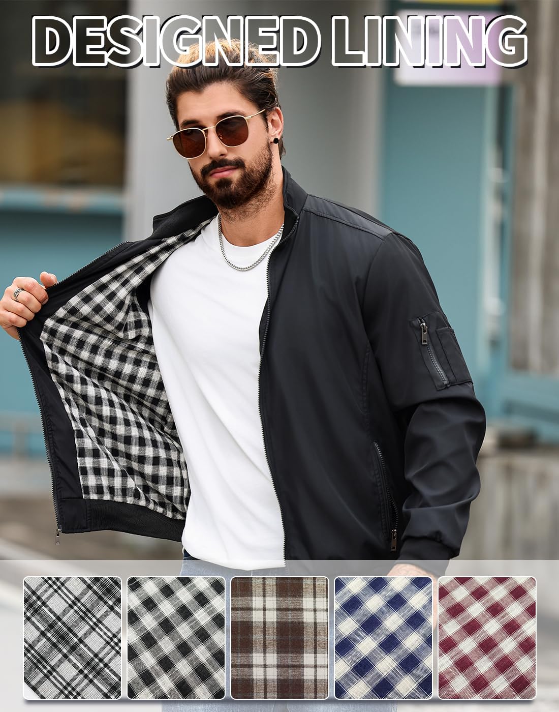 Men's Bomber Jacket Lightweight Casual Windbreaker Jackets Zip Up Coat - Image 5