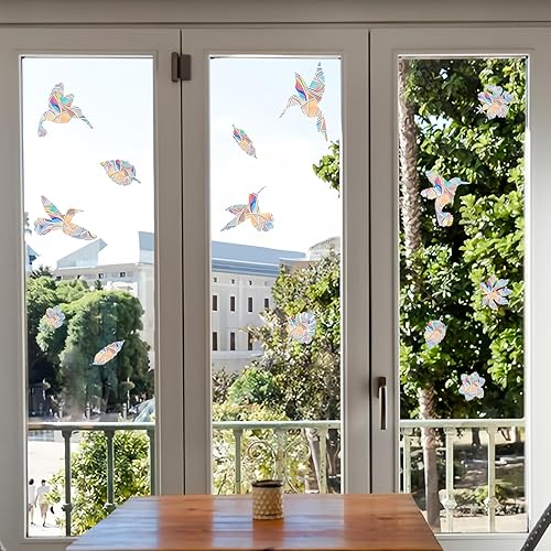 Miniatura 3 de Adhesivo para ventana de arco iris, 22 piezas de PVC con forma de hongo y arco iris, calcomanías estáticas para evitar golpes de pájaros,