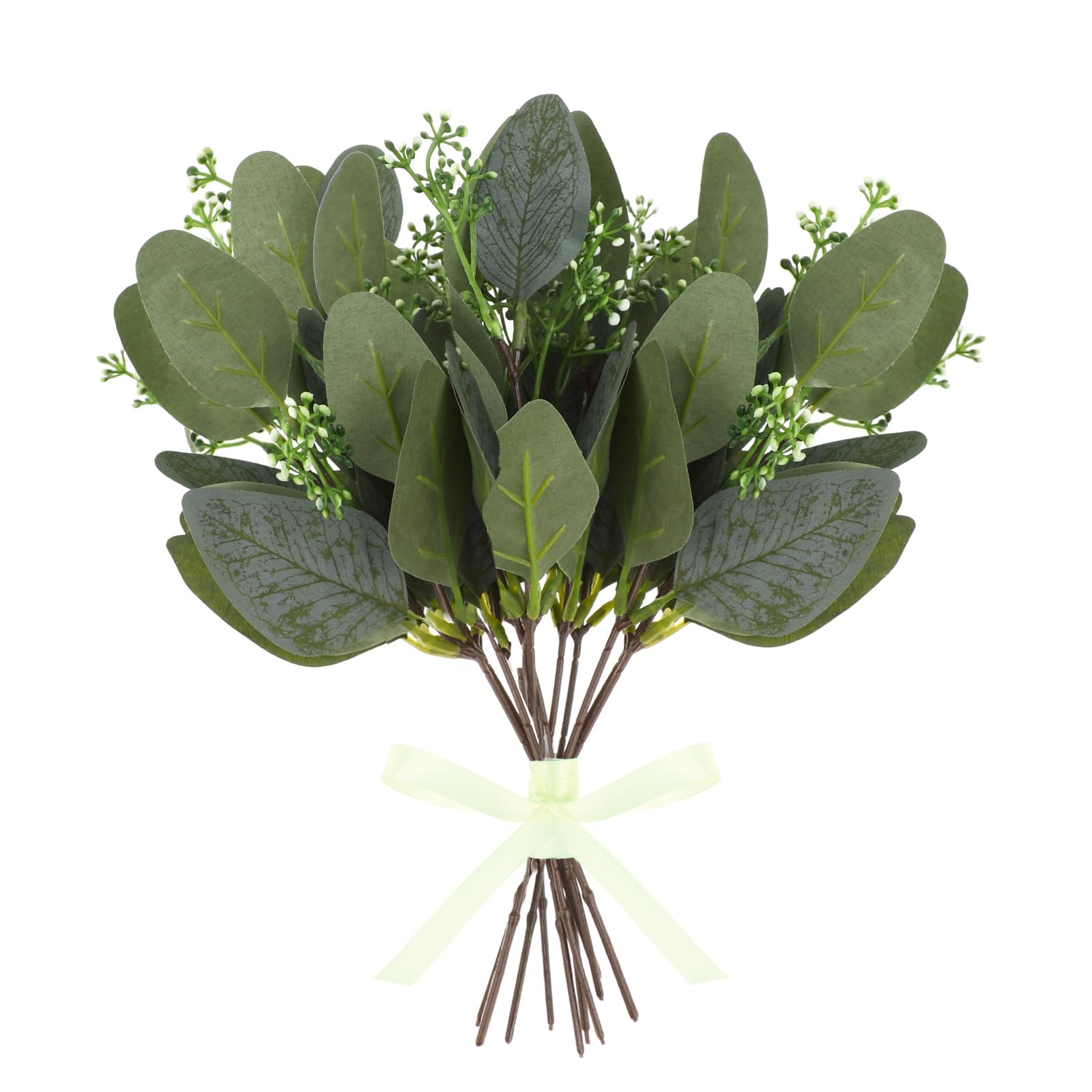 Jeffdad Künstliche Eukalyptus Pflanzen Zweige, 12 Bündel Simulation Grüner Eucalyptus Hinterlässt Zweige Eukalyptus Pflanze Künstliche Pflanzen Dekorative Kunststoff Efeu Pflanzen (Grün mit Blumen)