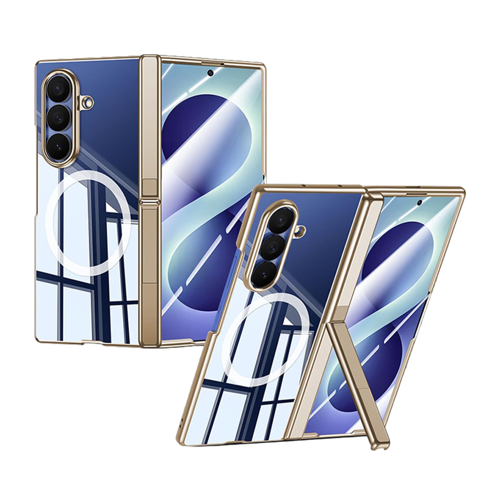 MFAOSHI Magnetic Case for Samsung Galaxy Z Fold 8 Ultra, Luxury Electroplated Clear Case with Screen Hinge Protection Kickstand Cover