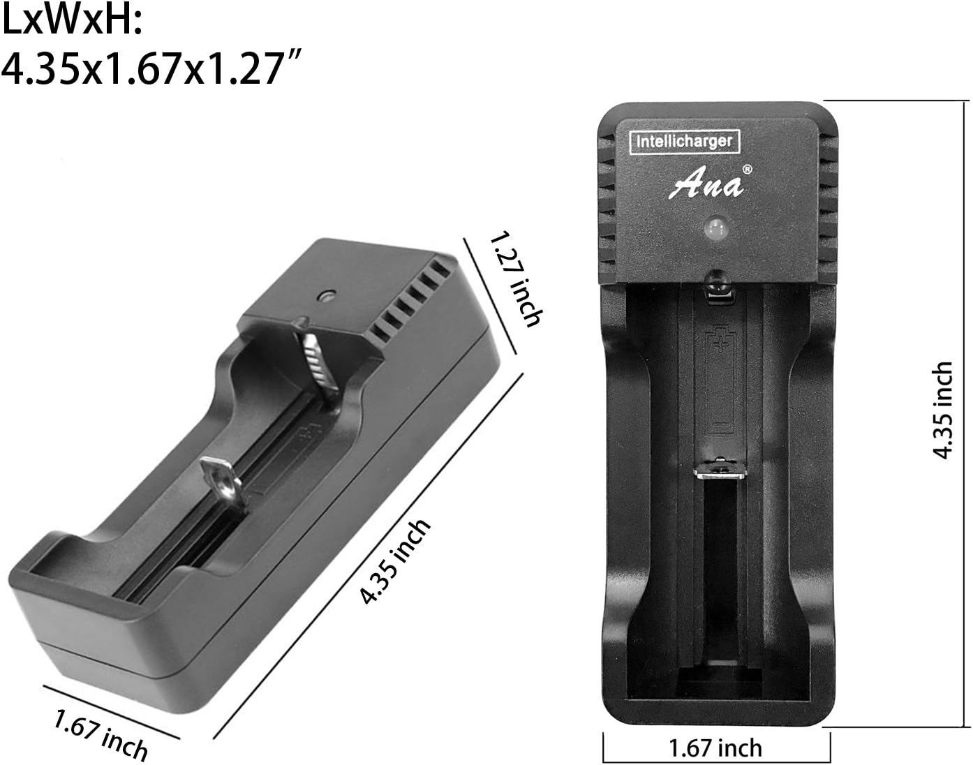 Smart USB Lithium Battery Charger 1A Fast Charging for 18650 26650 32650 14500 18500 17335 3.7 4.2V Rechargeable Lithium Batteries Single Slot