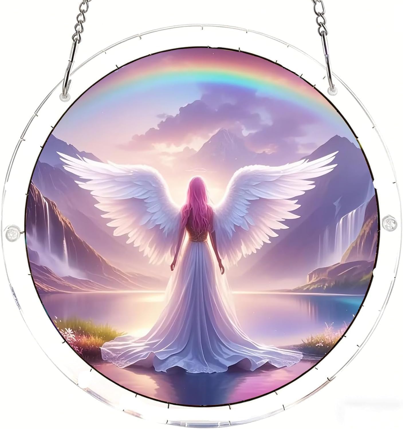 Rainbow Angel Acrylic Jigsaw Puzzles Suncatcher, 7.4 Inch Window Hanging Suncatcher Acrylic Puzzle, DIY Home Decor Art Gift
