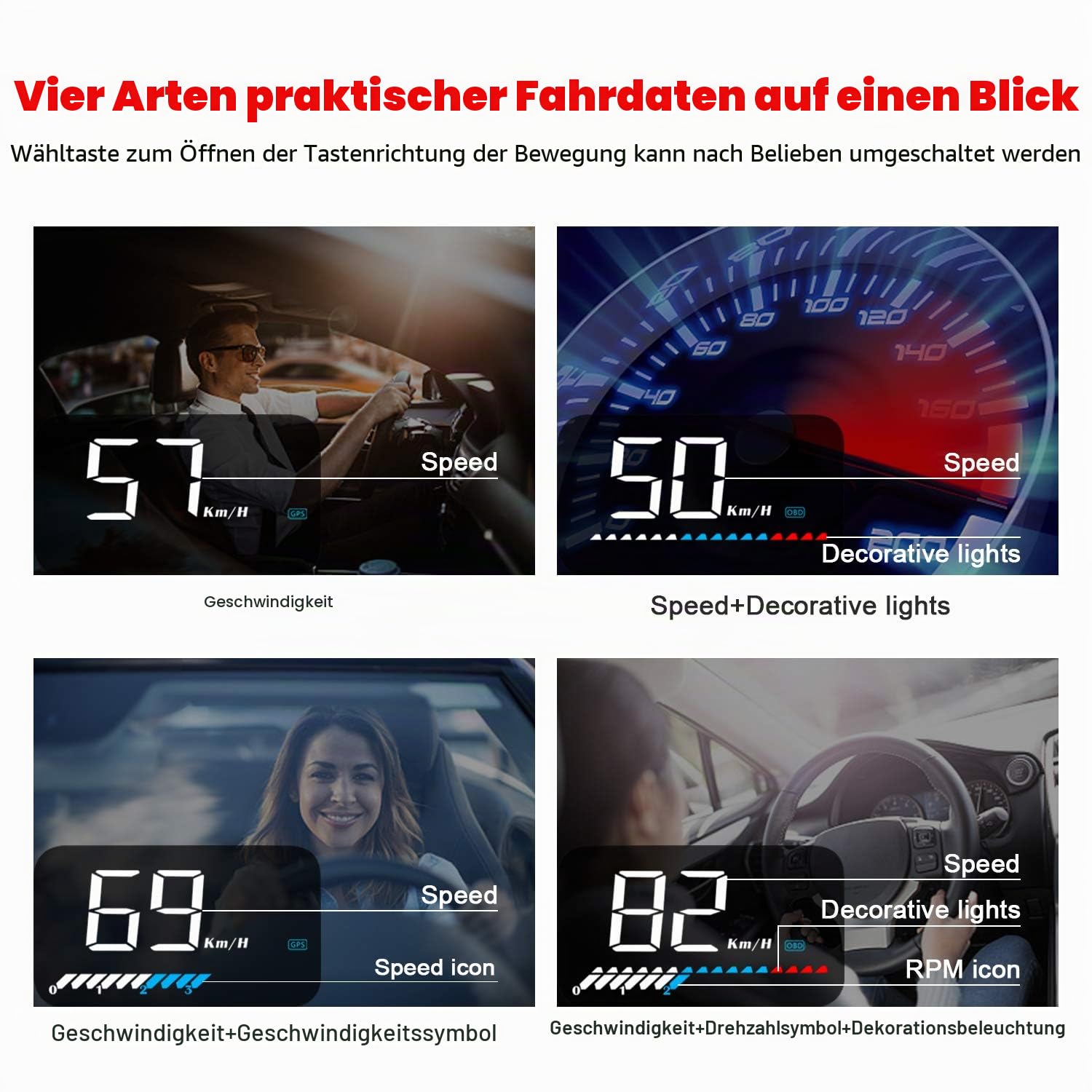 Head Up Display Auto HUD Anzeige OBD2 & HUD GPS Anzeige, iKiKin 3,5 Zoll Kopf-Display, Tachometer, Auto Tachometer, Motorgeschwindigkeit Sicherheitsalarm