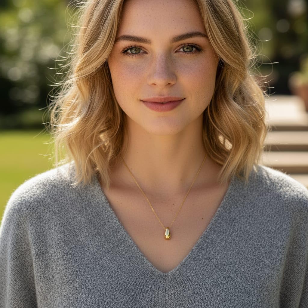 14K Gold Plated Pear Pendant Necklace for Women – Dainty Teardrop Cubic Zirconia Necklace, Minimalist Gold Jewelry, Adjustable Chain, Elegant Gift for Her - Image 6