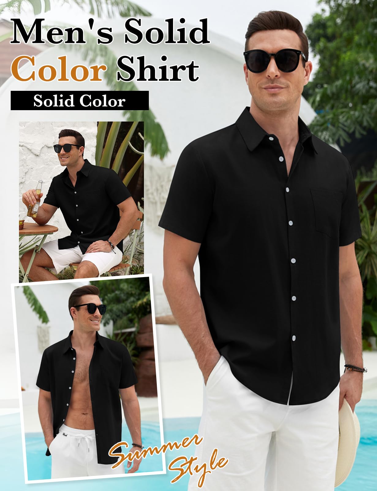 Lonya Chemise Lin Homme Manches Courtes Casual Été Chemisette Leger Plage Boutonnée Coupe Régulière Classique Solid Décontracté Tee Shirt