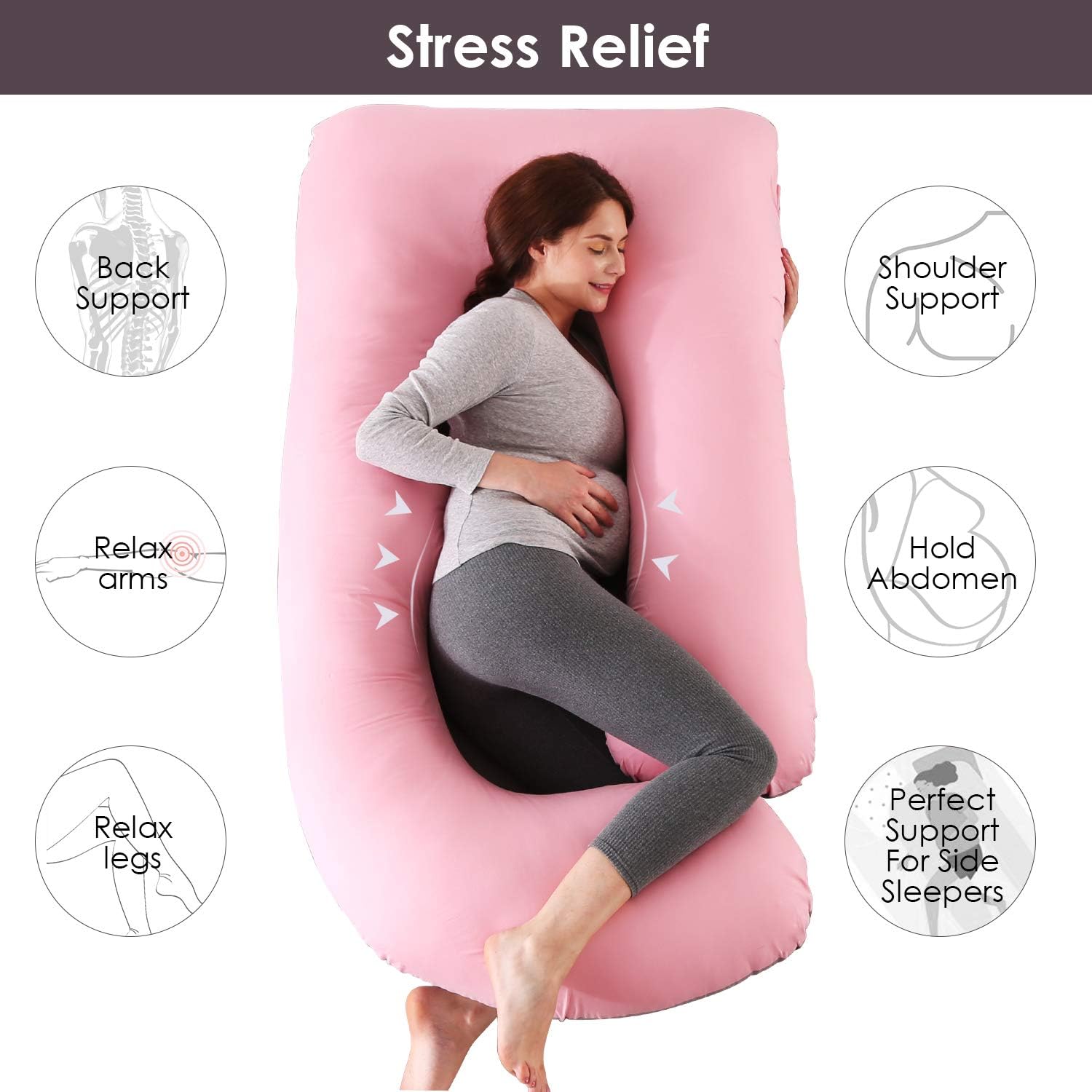 Maternity Pillow for Sleeping, Soft Pregnancy Body Pillow for Pregnant Women, Side Sleeping Pregnancy Pillow with Washable Cotton Cover, Support for Neck/Back/Blly/Leg (Pink&Grey) : Everything Else