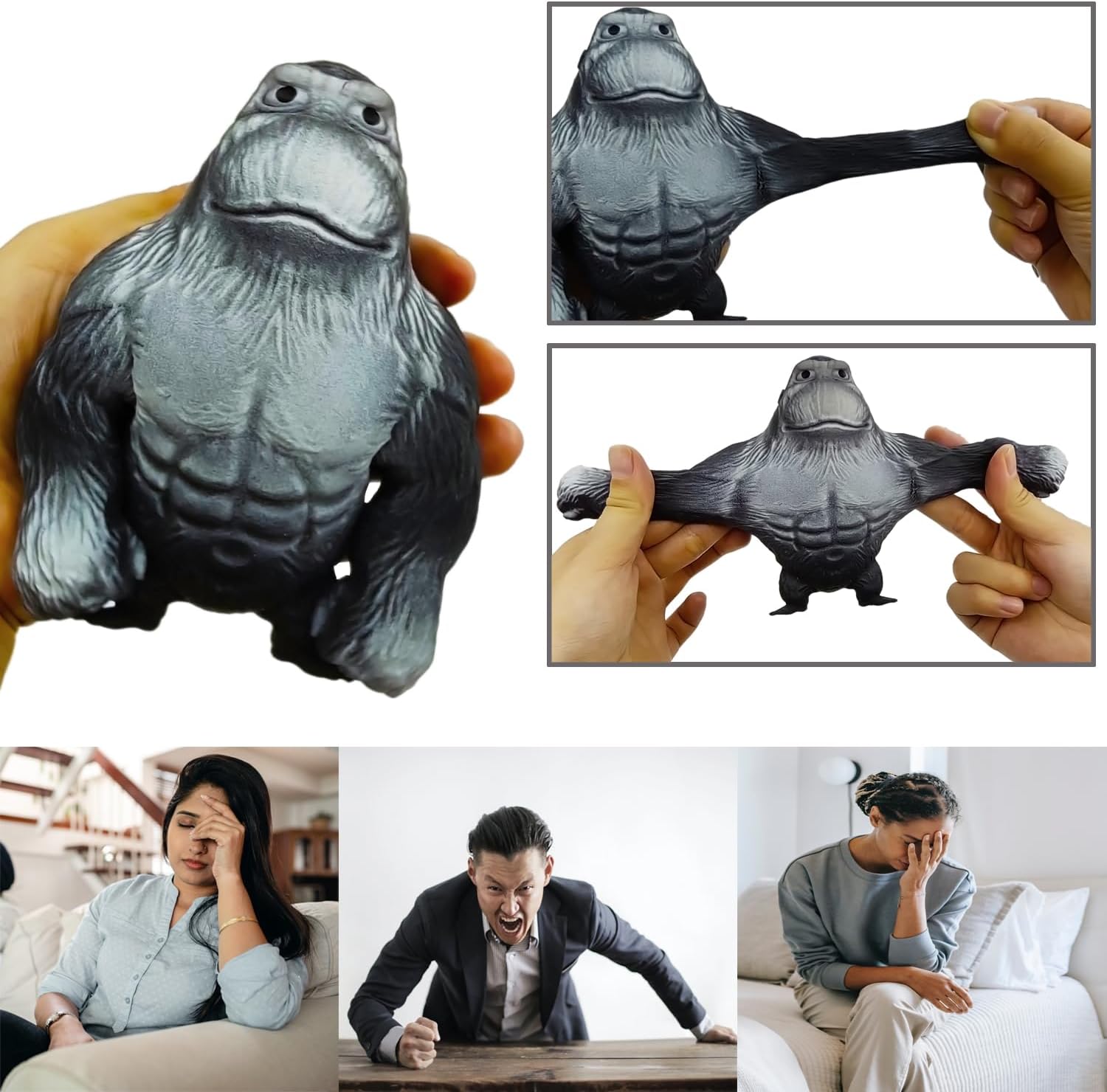 Novelty Black Squishy Monkey Stretch Gorilla,Fun Monkey Toys for Kids and Adults,Gorilla Figure Toys for Release Anxiety and Stress,Stretchy Monkey Toy Gift for Birthday,Office,Christmas
