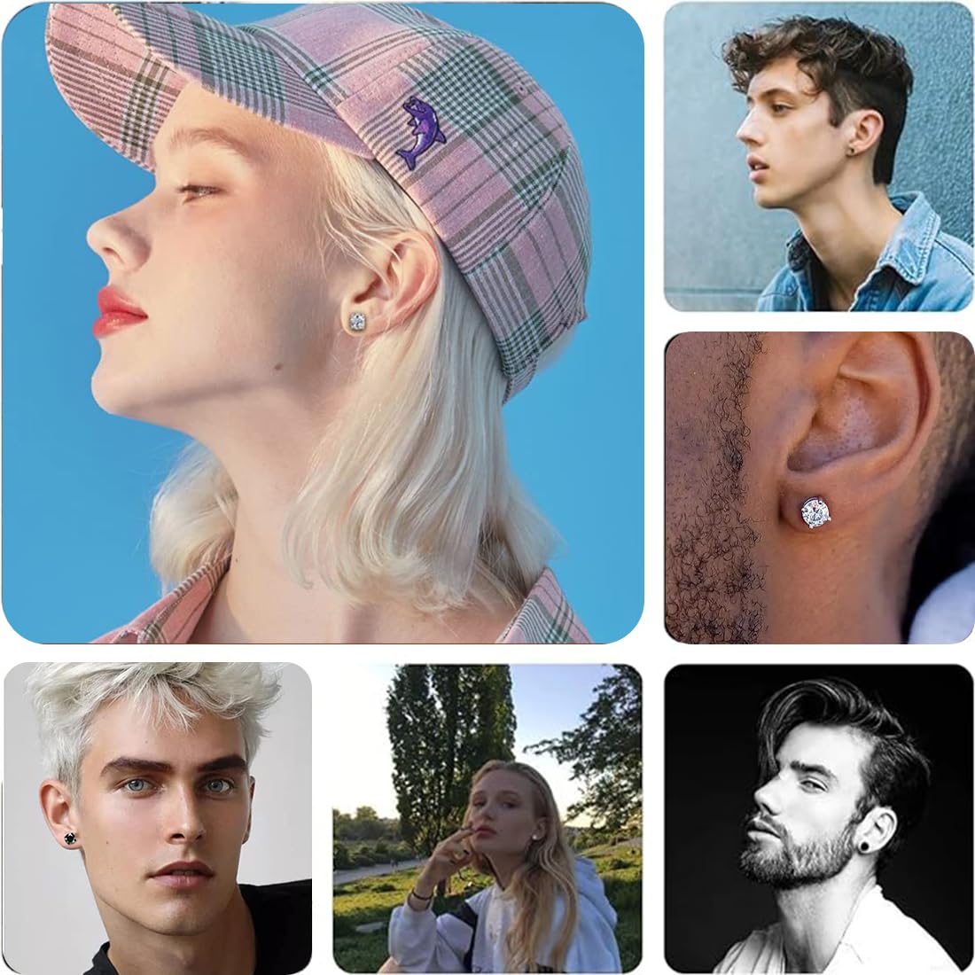 3 Paia Orecchini Magnetici in Acciaio Inossidabile per Uomo Donna Unisex Non-Piercing Calamita Finti Orecchino Set,5/6/7mm
