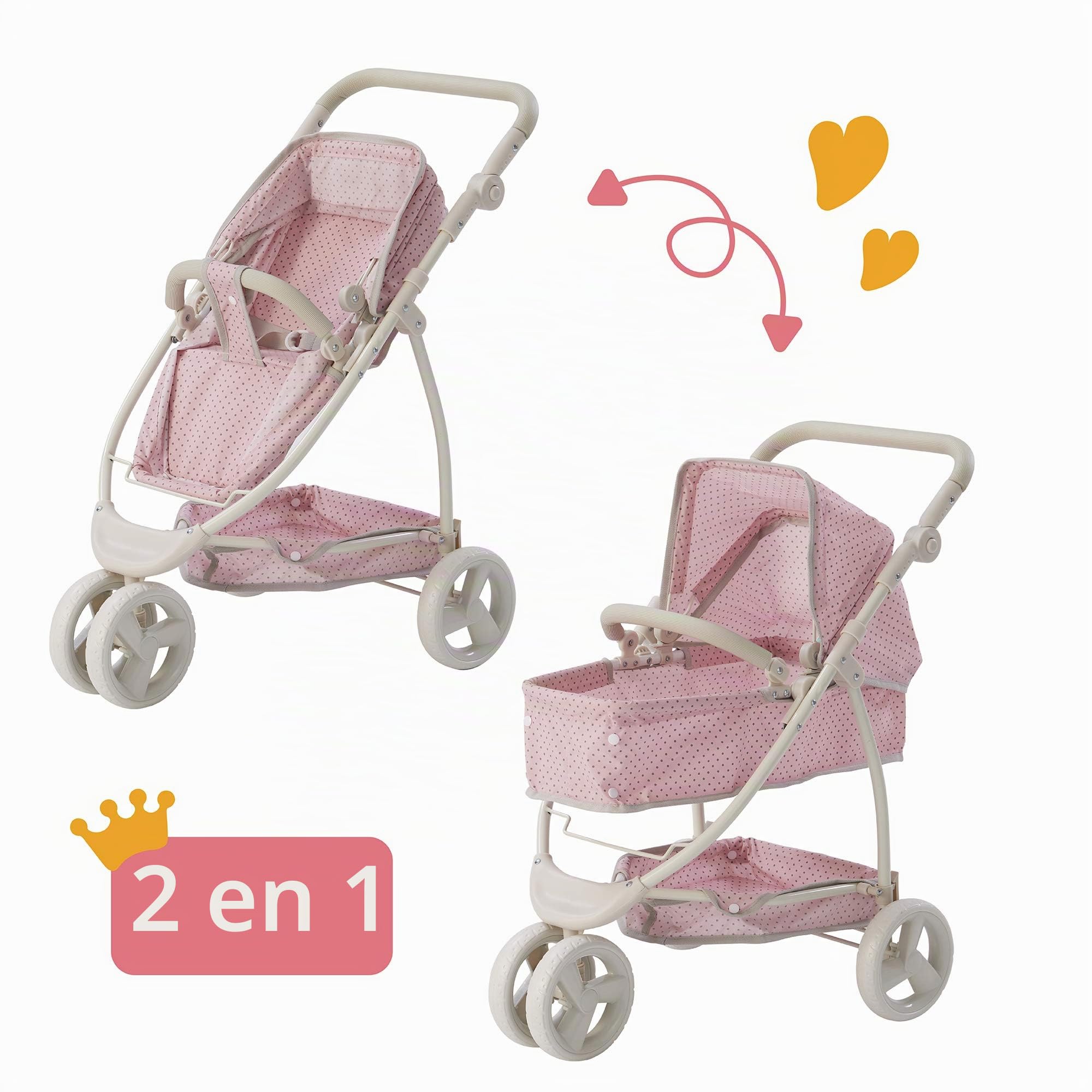 CochecitoRosa y Gris para Muñecas 2 in 1 Olivias Little World OL-00009