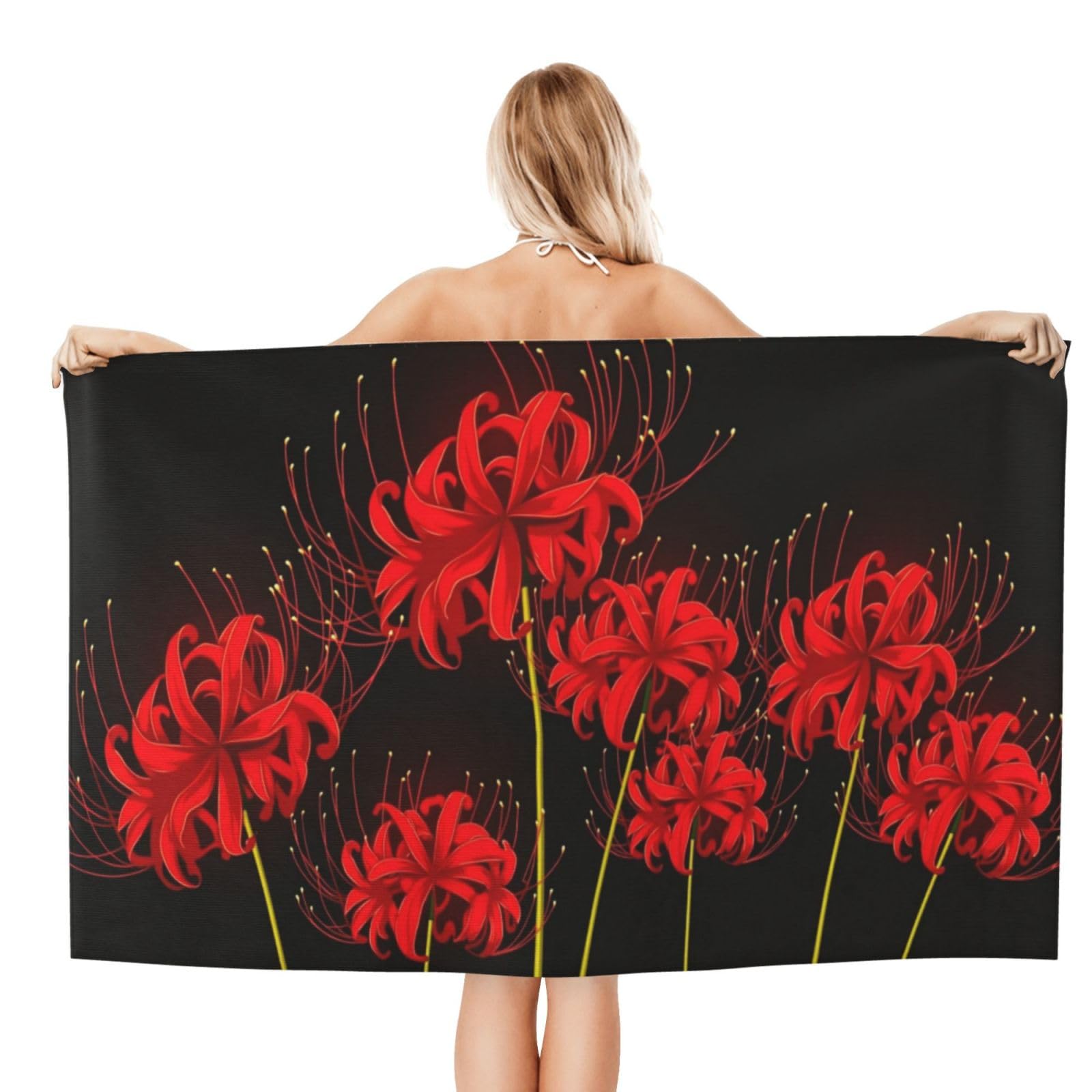 Anceky Beach Towel for Women, Red Spider Lily Floral Sand-Free Microfiber Ultra Soft Lightweight Bath Towels for Outdoor Bathroom Swimming 32"X52"