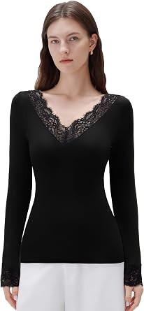 SUUKSESS Cloud Cashmere Women Basic Tops V Neck Boat Neck Lace Long Sleeve Shirt