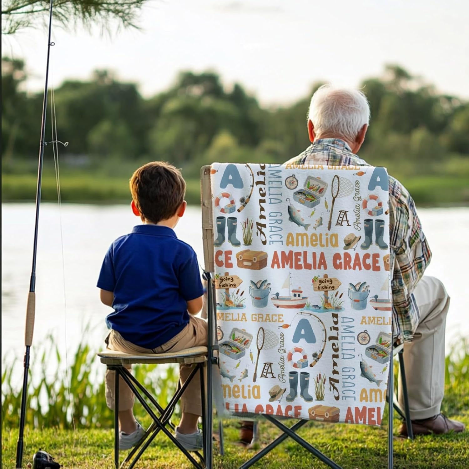 Custom Fishing Blanket - Ultra Soft Personalized Fish Throw for Boys Girls - Customized Bed Cover for Couch/Sofa/Travel/Camping - Fishing Decor Gifts,40"x50"-Kids/Throw Size