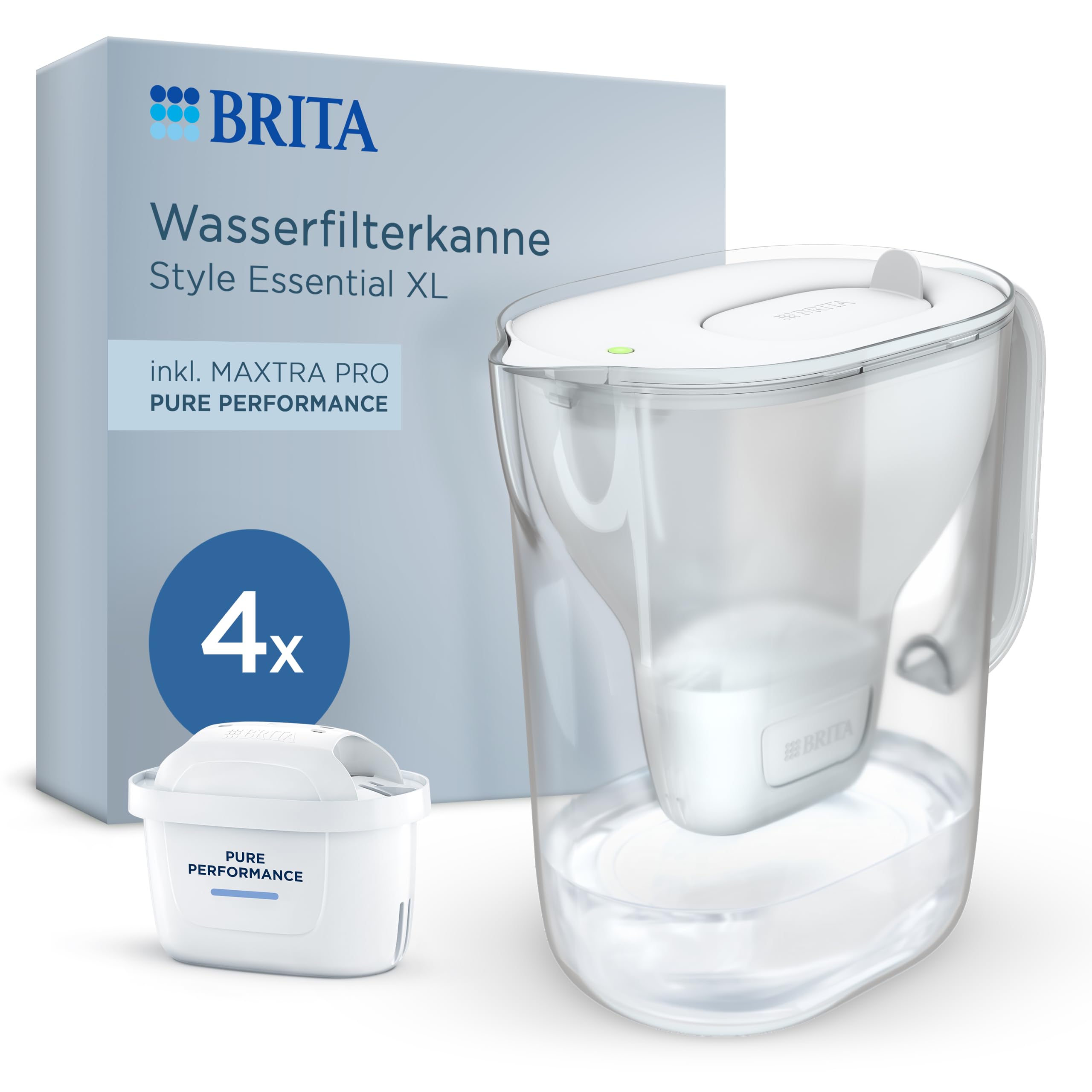 BRITA Wasserfilter Kanne MAXTRA Style Essential XL, 4x Pure Performance