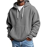 Mens Hoodies Pullover Quarter Zip Casaul Long Sleeve Drawstring Waffle Knit Hooded Sweatshirt with Pocket