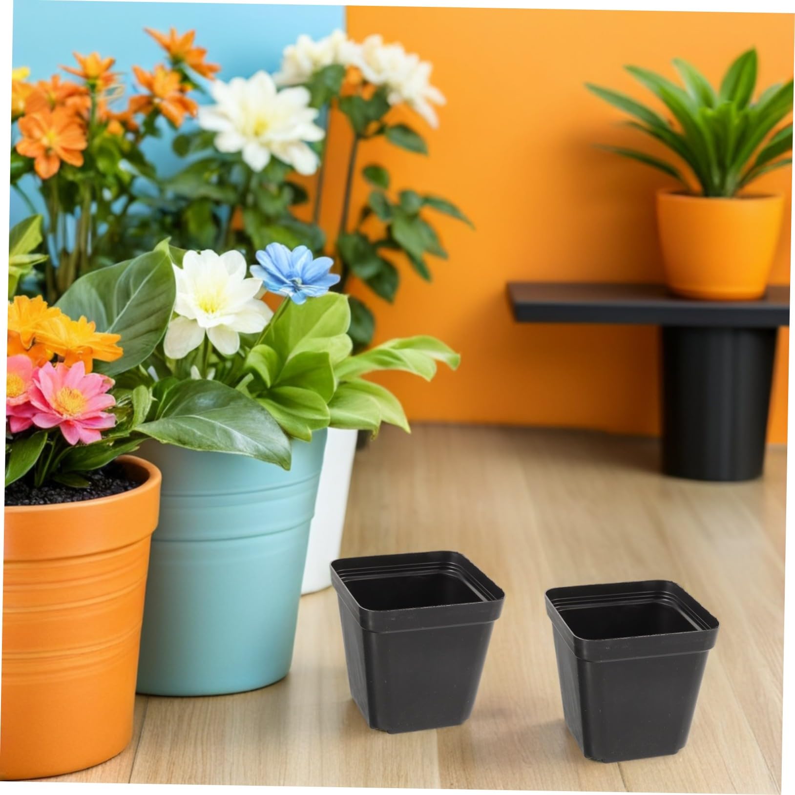 Pots de Pépinière Carrés avec Trous de Drainage Lot de 100 en Plastique Noir Jardinières Polyvalentes pour Plantes D'intérieur et Balcons