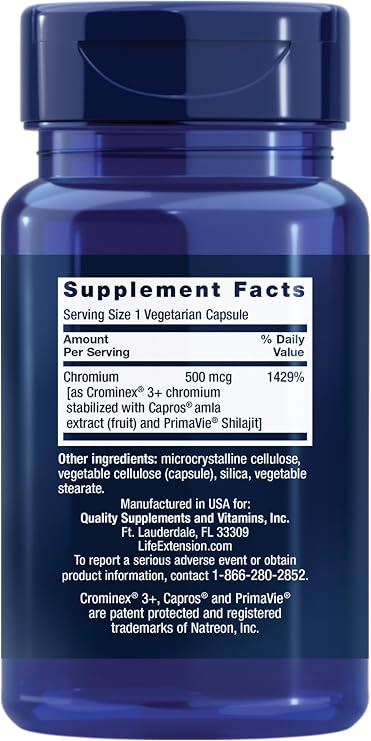 Life Extension Optimized Chromium with Crominex 3+, 500 mcg, 60 Capsules