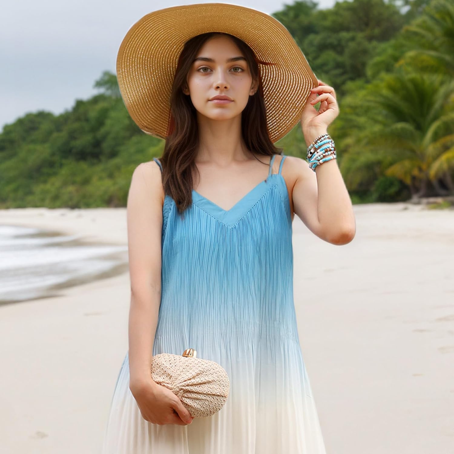 Fecialy Straw Clutch Purse for Women Straw Summer Beach Evening Handbag Raffia Woven Crossbody Bag - Image 3