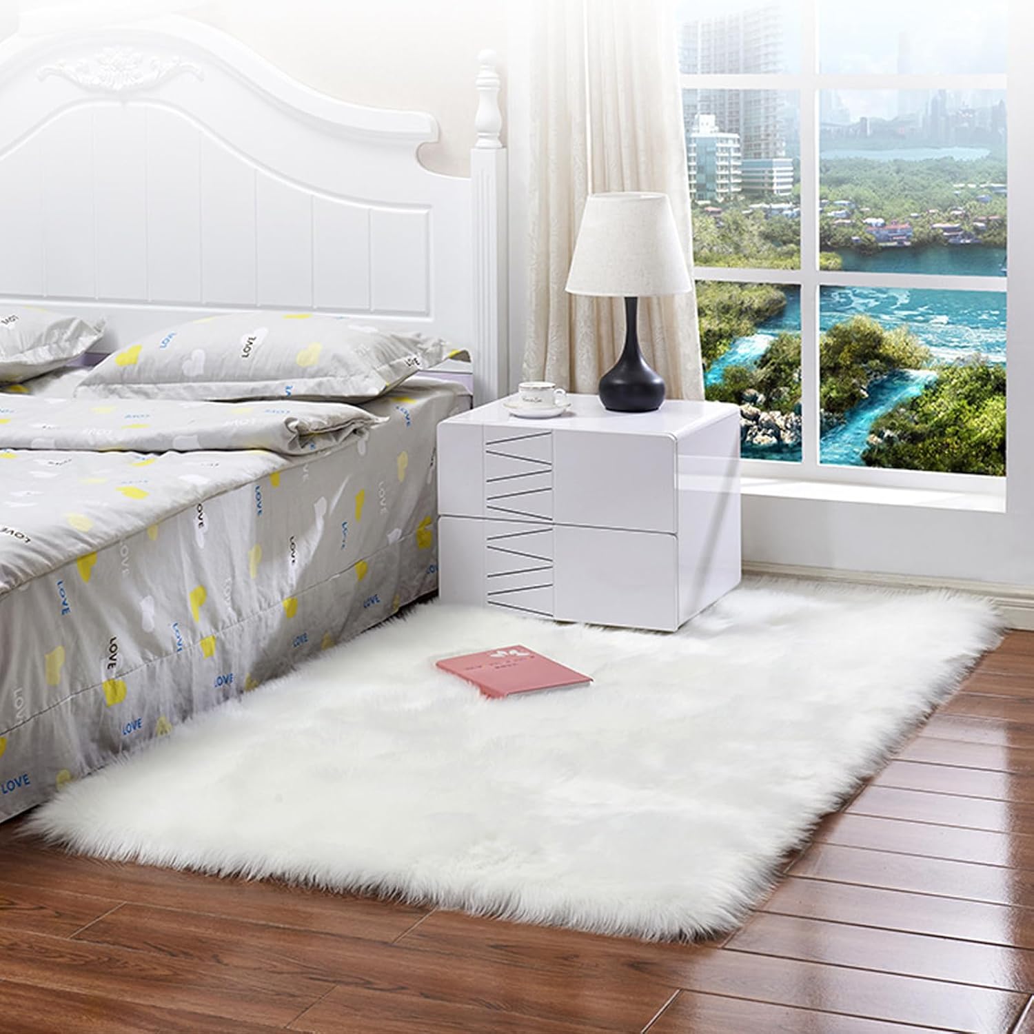 Fluffy Soft Area Rugs for Bedroom, Tie Dyed White Shaggy Rug 40×60 cm, Throw Rug for Livcmg Room, Carpet for Kids Room, Fuzzy Plush Rug for Dorm, Cute Room Decor