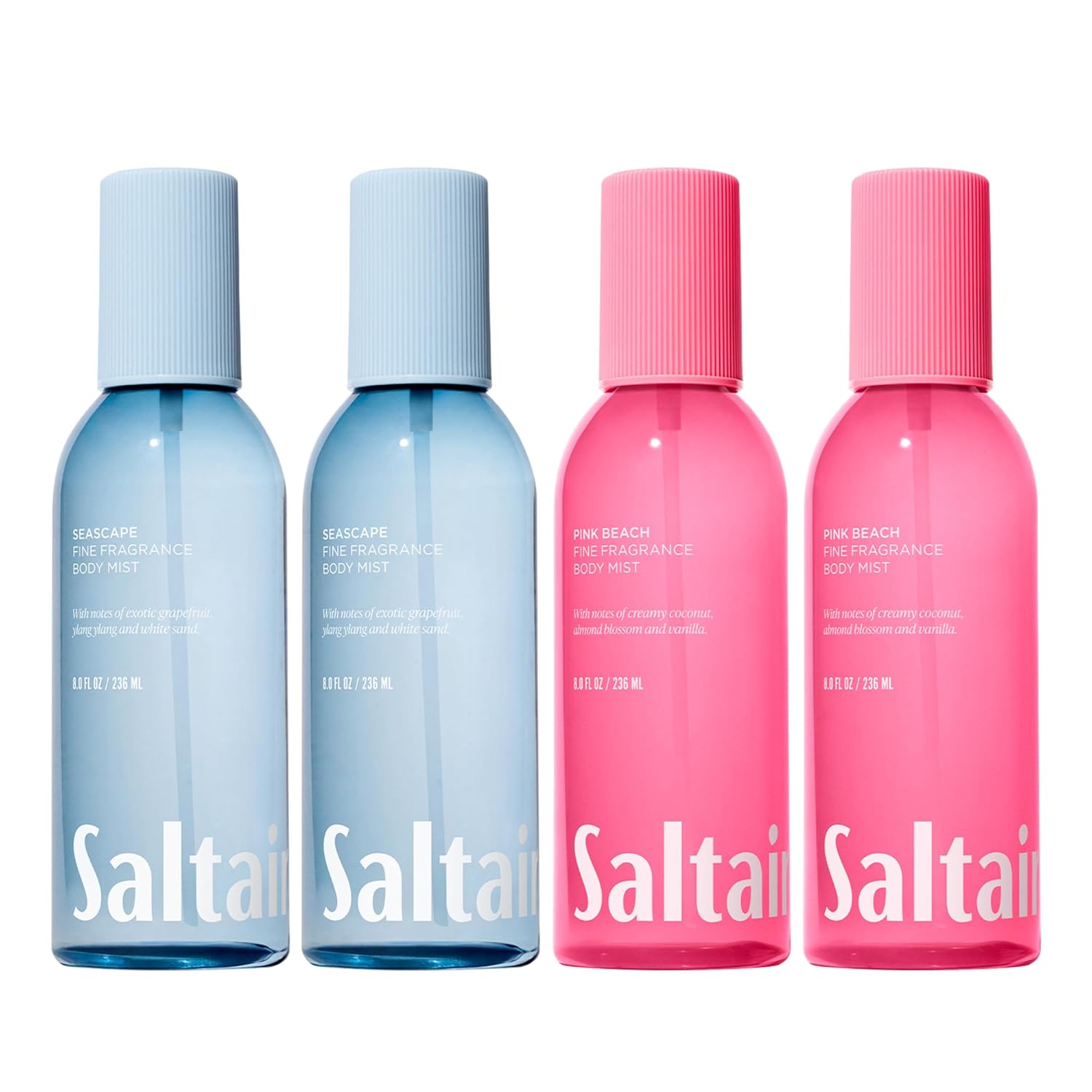 Saltair Body Mist Bundle – Seascape & Pink Beach Scents | 2 Pack Each | Fine Fragrance Body Spray Mist | Long Lasting, Lightweight & Refreshing | 4x 8oz Bottles