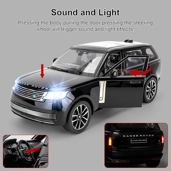 TGRCM-CZ 1:24 Range Rover Die-cast Model Vehicle with Sound & Light, Pull Back Function & Openable Doors - Realistic Details for Collectors & Gifts Black