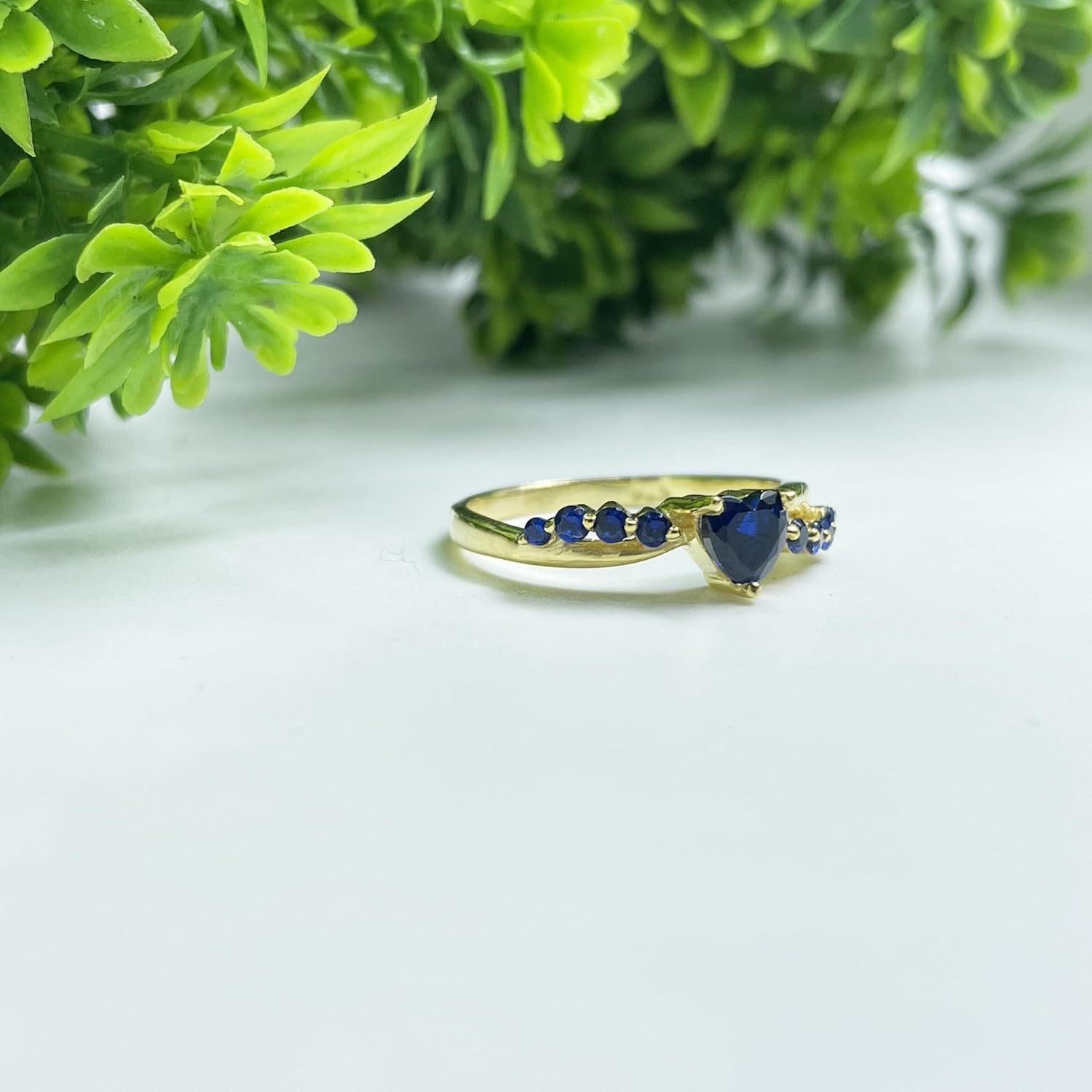 Heart Shaped Blue Sapphire Twisted Engagement Ring, 14K Gold Finish September Birthstone Infinity Heart Ring