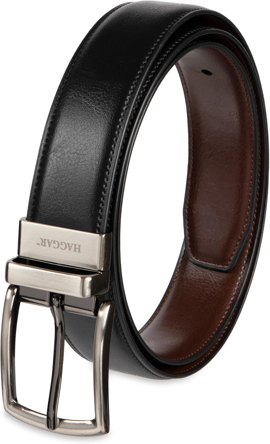 Haggar mens 2-in-1 Reversible Leather Belt for Dress Pants, Suits, Khakis - Classic, Business Casual, Formal, Work